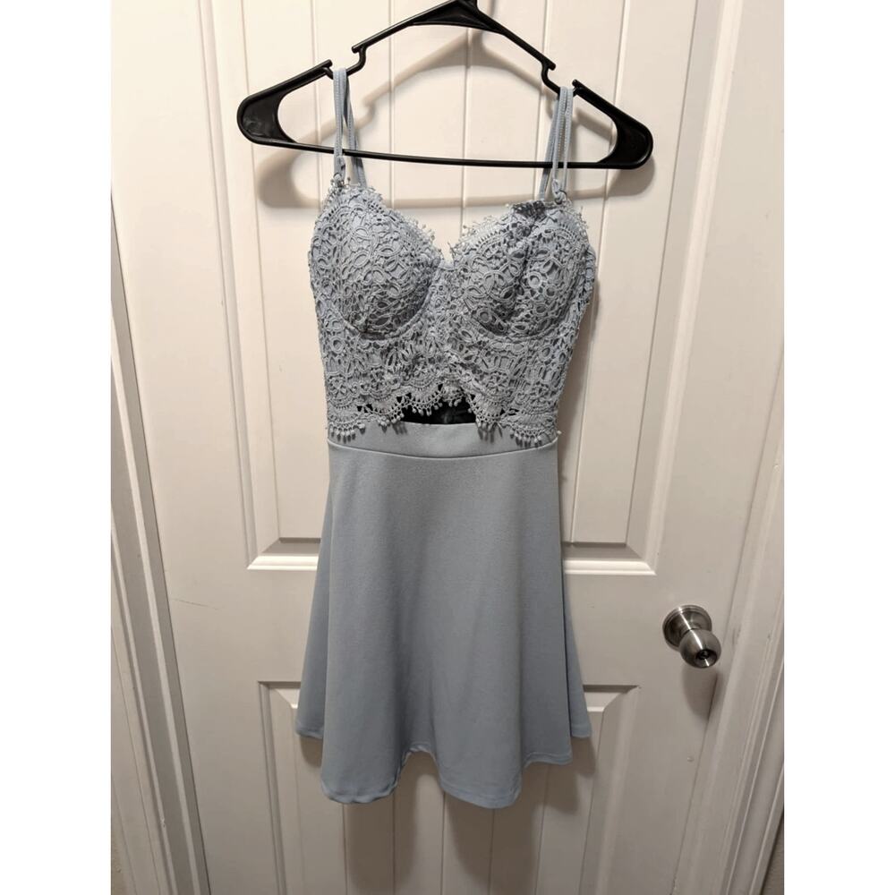 Wedding Prom Formal Evening Light Blue Mini Dress Sleeveless Size M HOCO